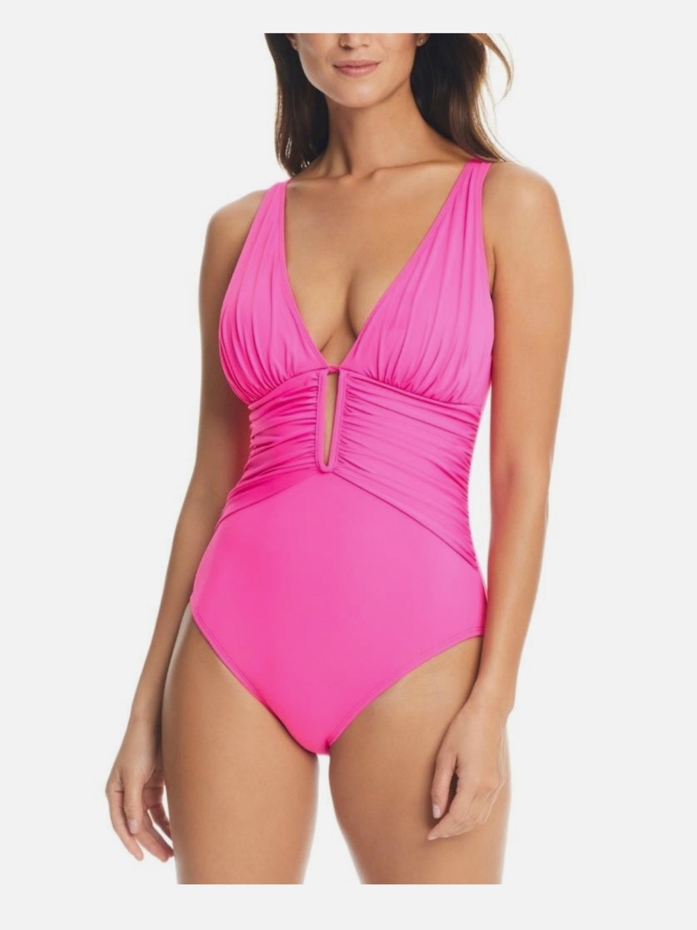 NWT Bleu Rod Beattie Pink Bling Ruched One-Piece Swimsuit